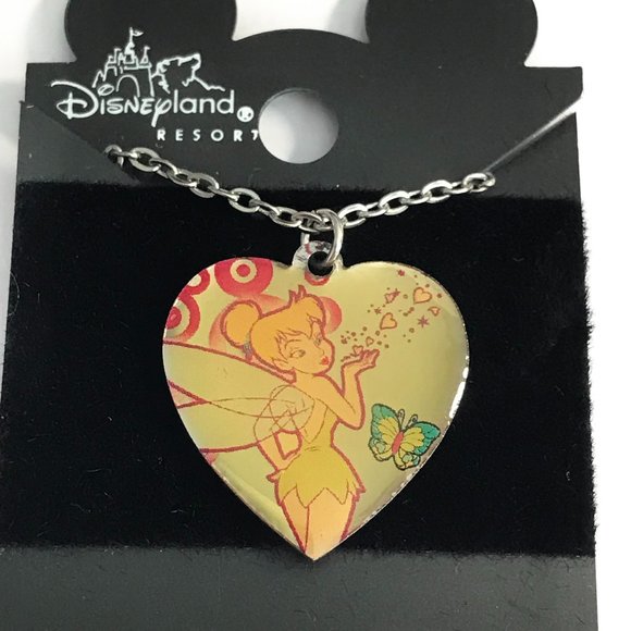 Vintage Disney Tinker Bell Heart Necklace Tink Fairy 18" Chain Valentines Gift - Picture 2 of 10